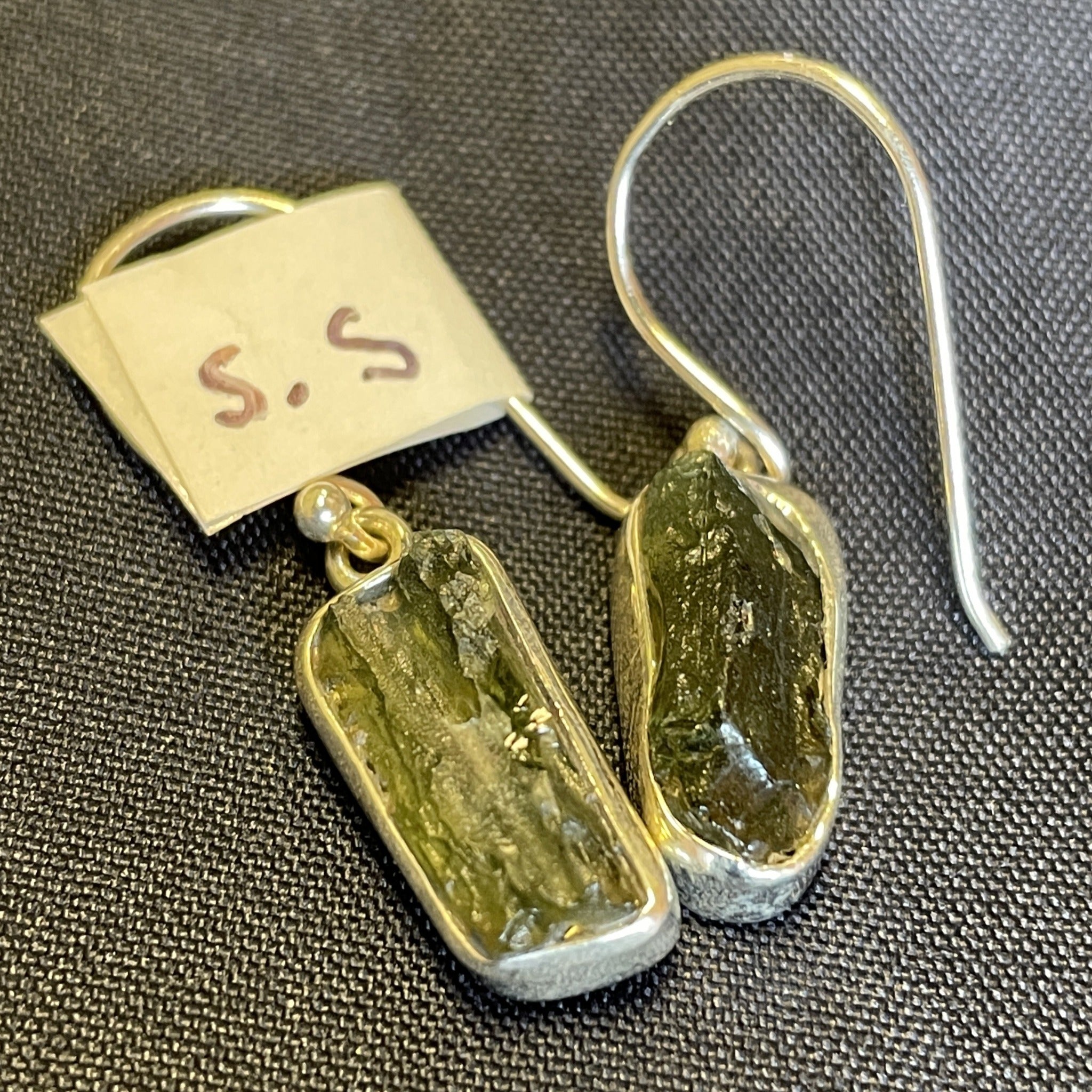 Moldavite &amp; Sterling Silver Earrings